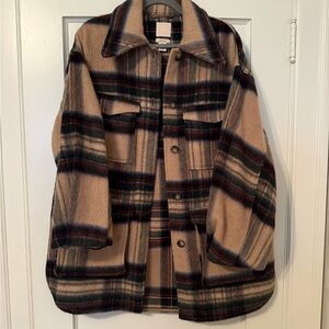 H&M Multicolor Plaid Wool-Blend Coat